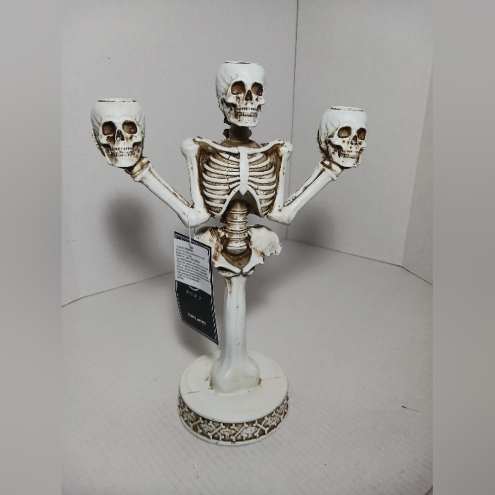 Martha Stewart Halloween Skull  Gothic Candelabra 3 Arm Taper Candle Holder